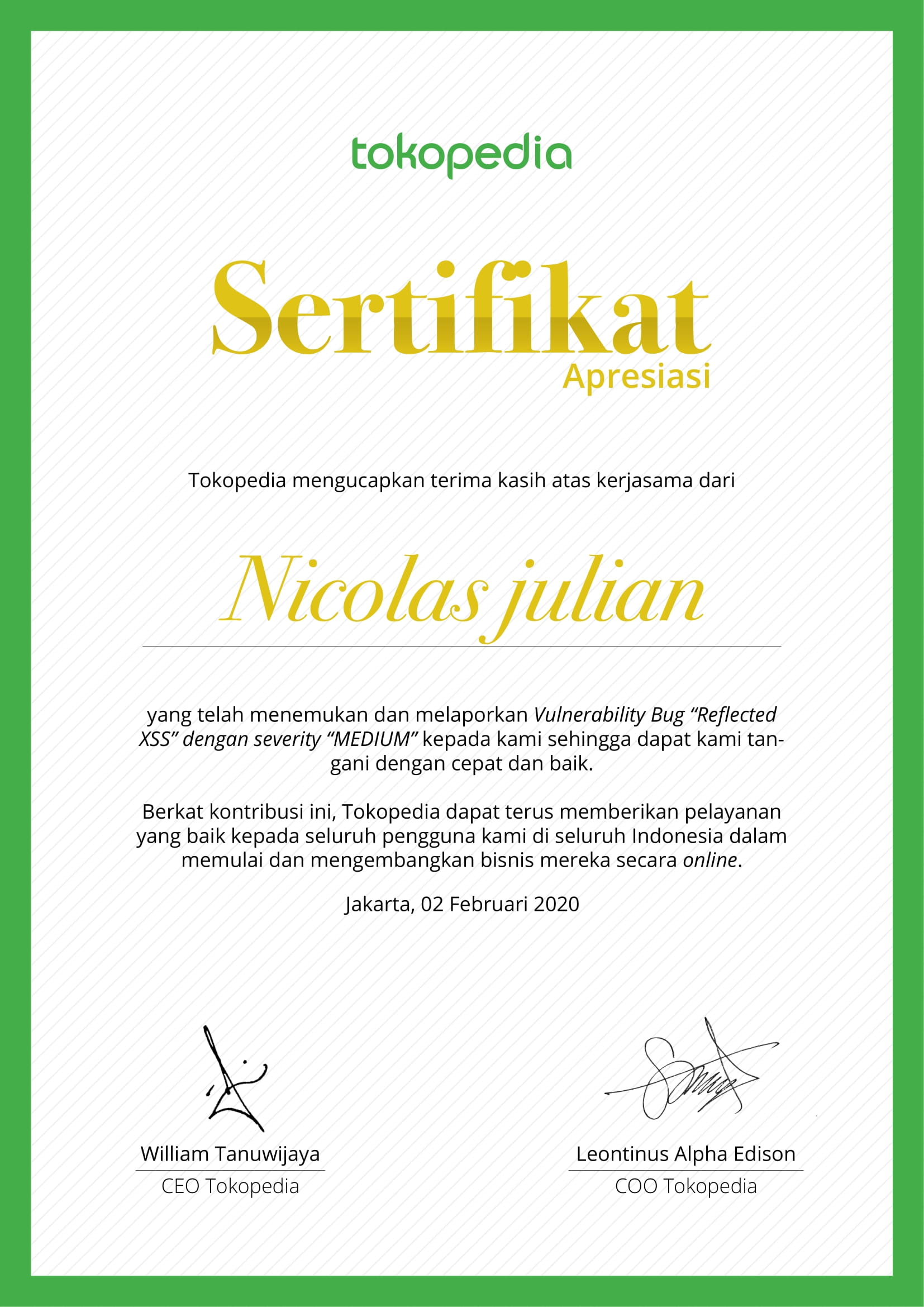 Tokopedia Bug Bounty - Nicolas Julian
